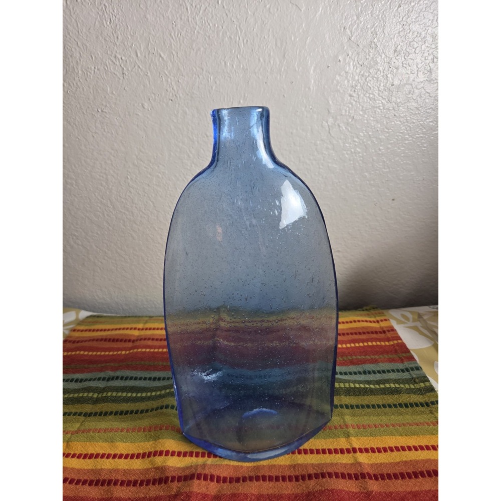 Toshichi Iwata style hand blown blue glass bottle  Minimalist